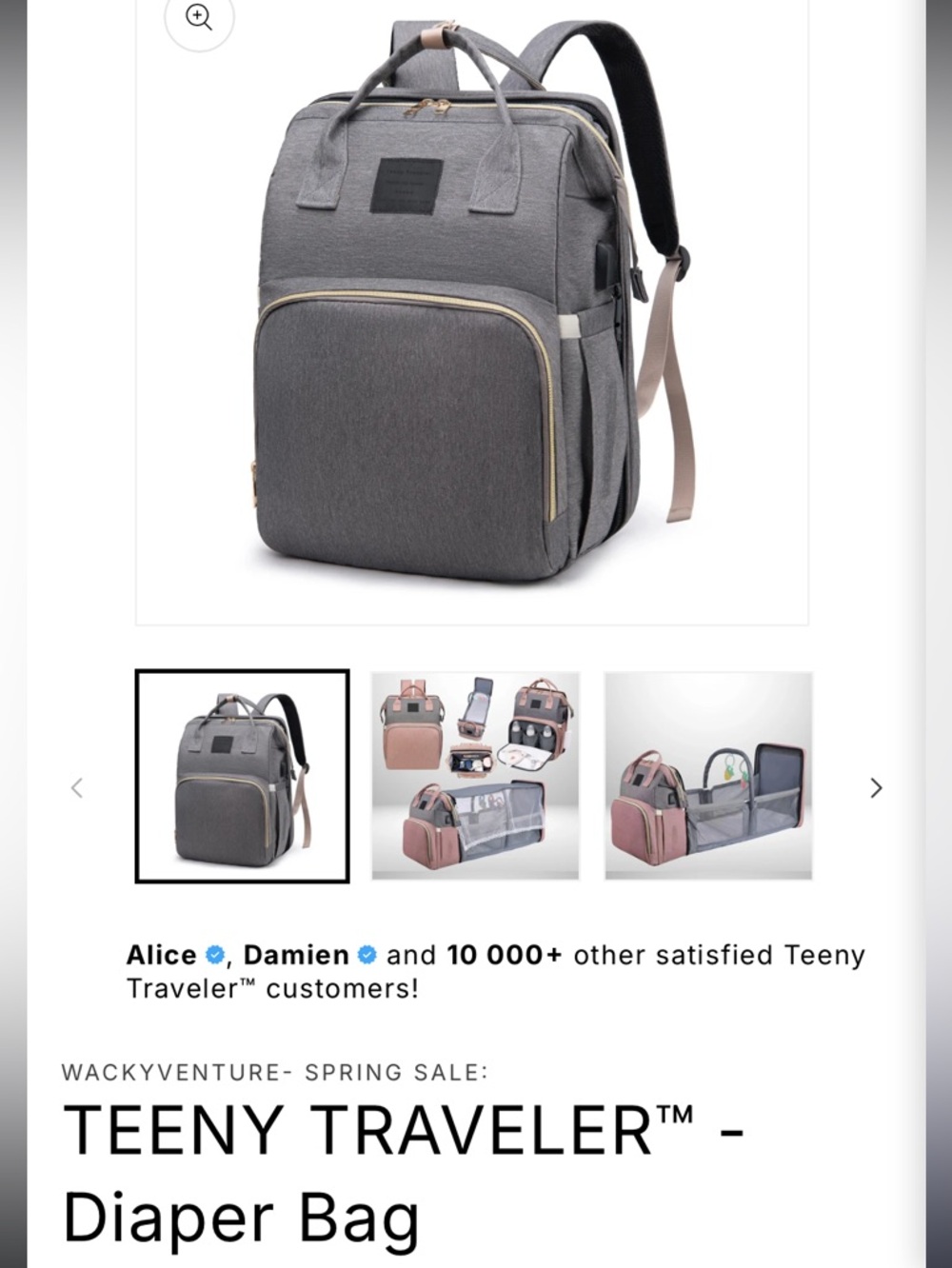Gray Diaper Bag Backpack